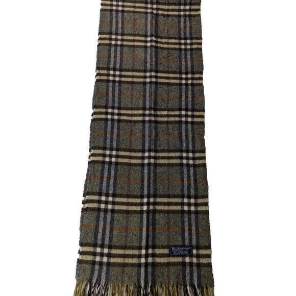 BURBERRY London Vintage Classic Nova Check Knit 100% Cashmere Fringe Green SCARF - Picture 2 of 6